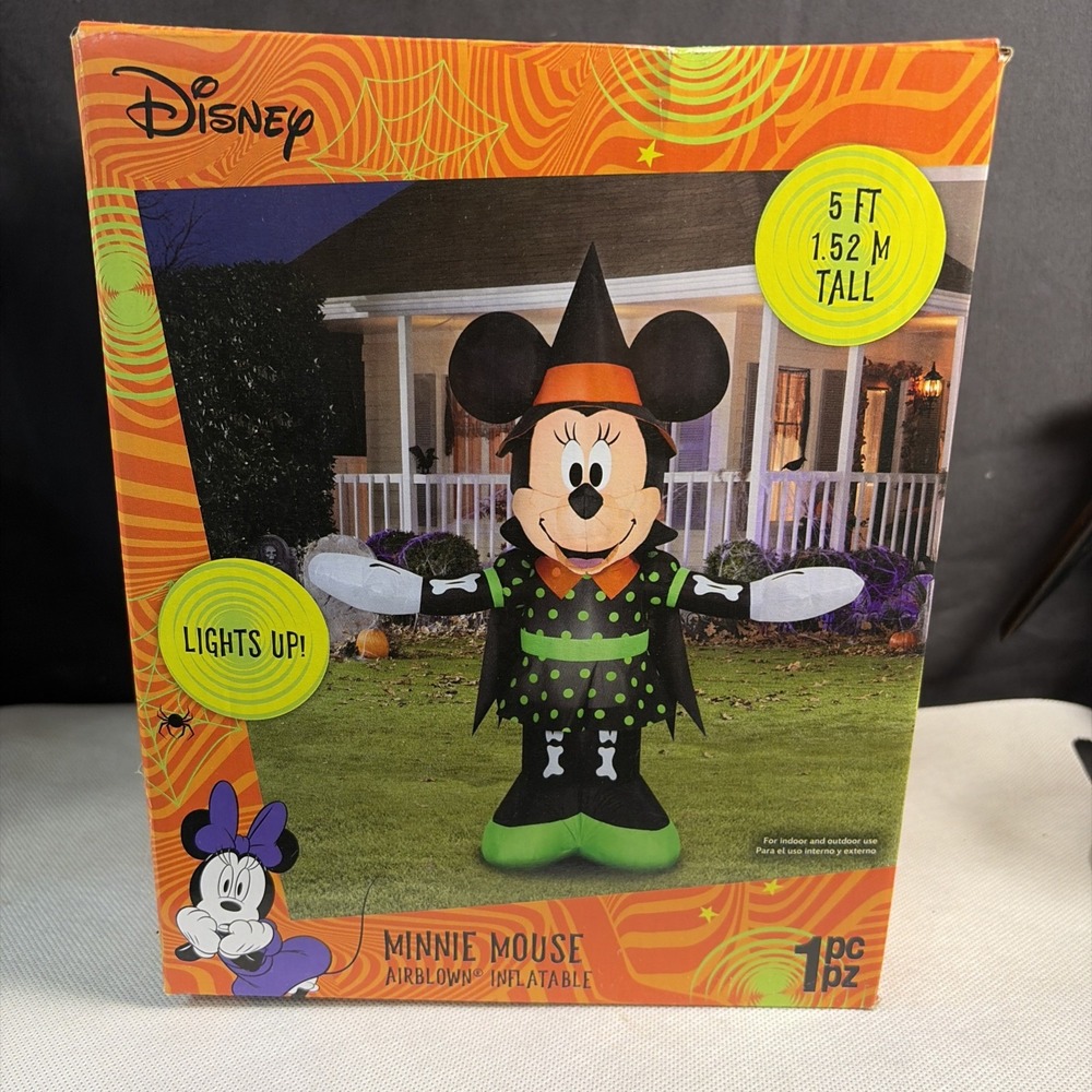 Disney Halloween Airblown Yard Inflatables Minnie Mouse In Witch Hat and Dress